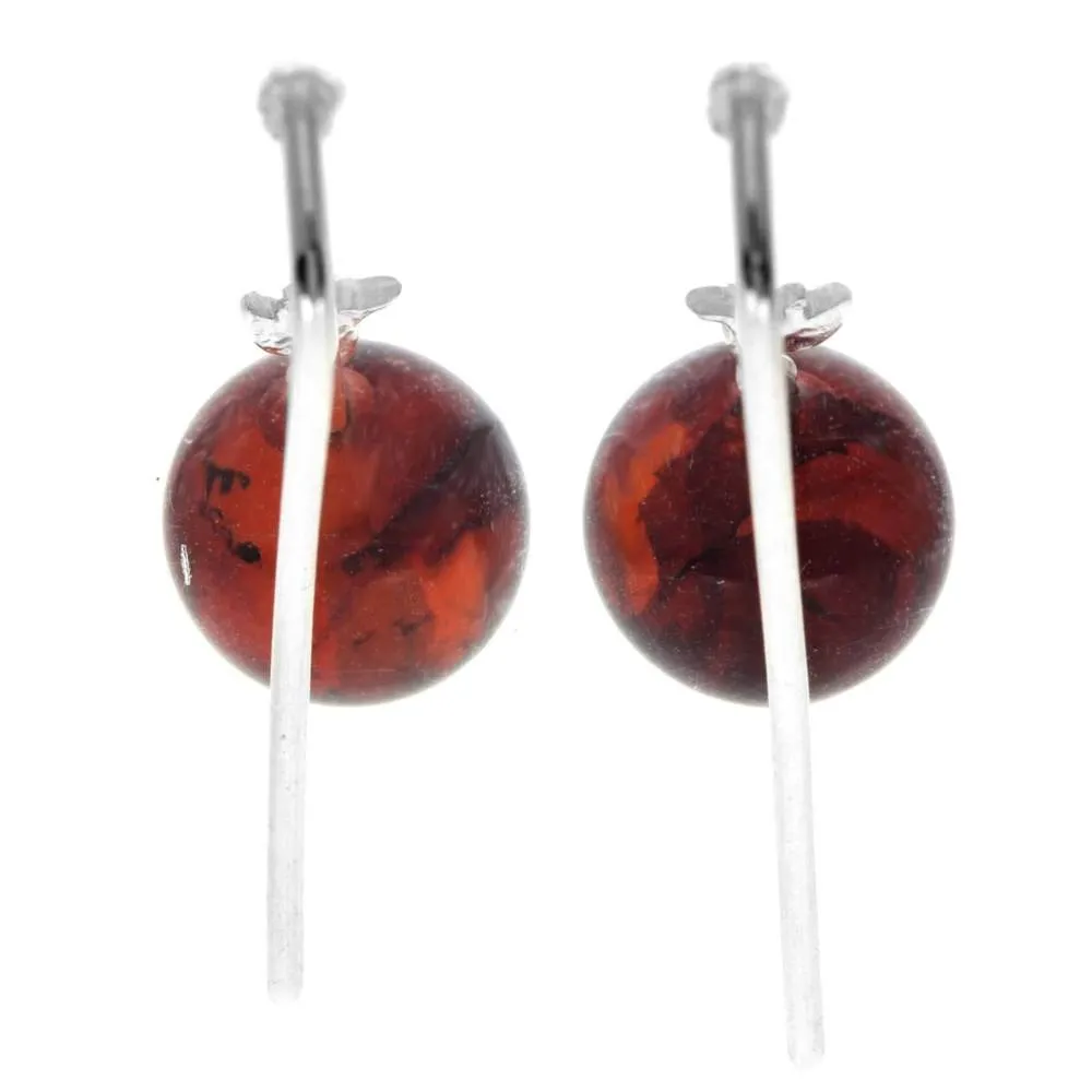 925 Sterling Silver & Genuine Baltic Amber Ball Drop Earrings - 8540