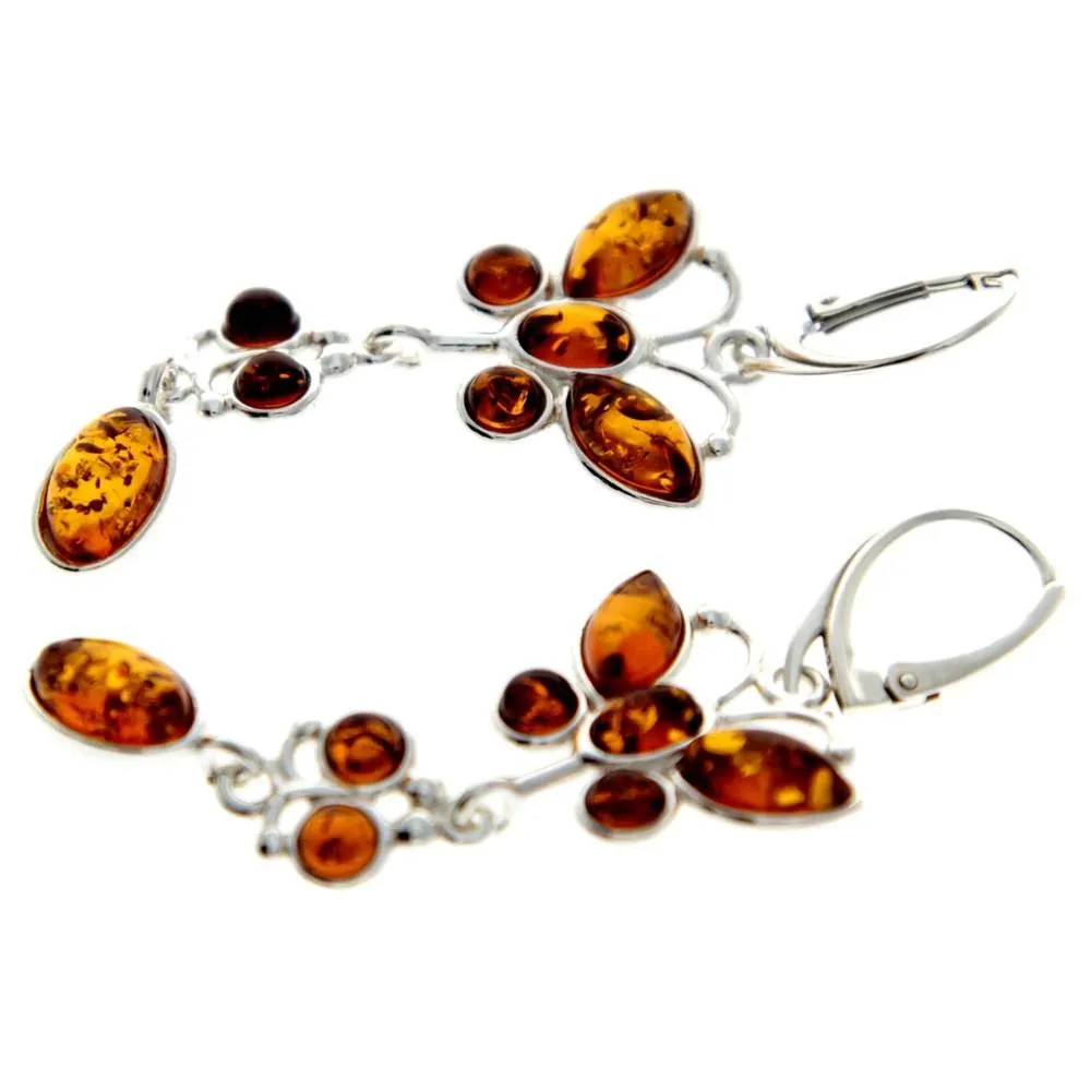 925 Sterling Silver & Genuine Baltic Amber Butterfly Earrings - M063