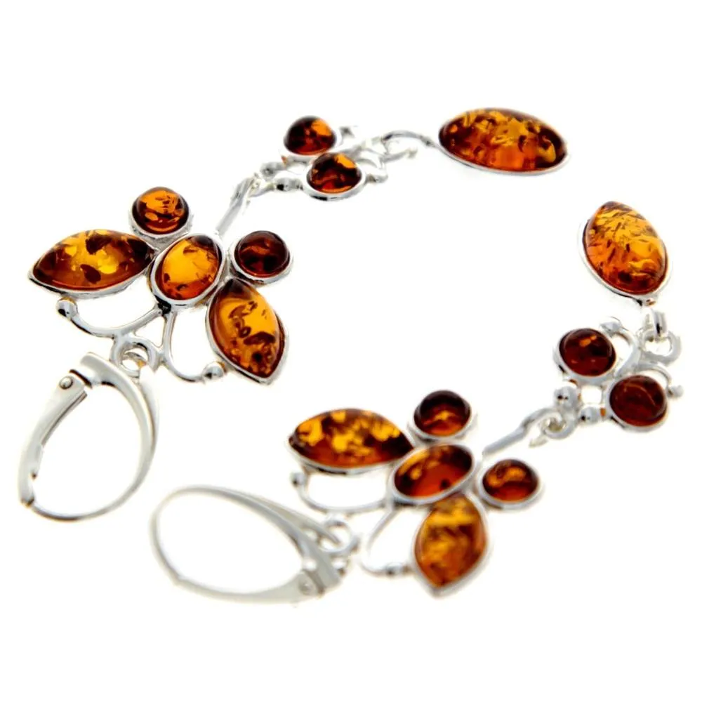 925 Sterling Silver & Genuine Baltic Amber Butterfly Earrings - M063