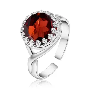 925 Sterling Silver Round Red Garnet 10mm Ring