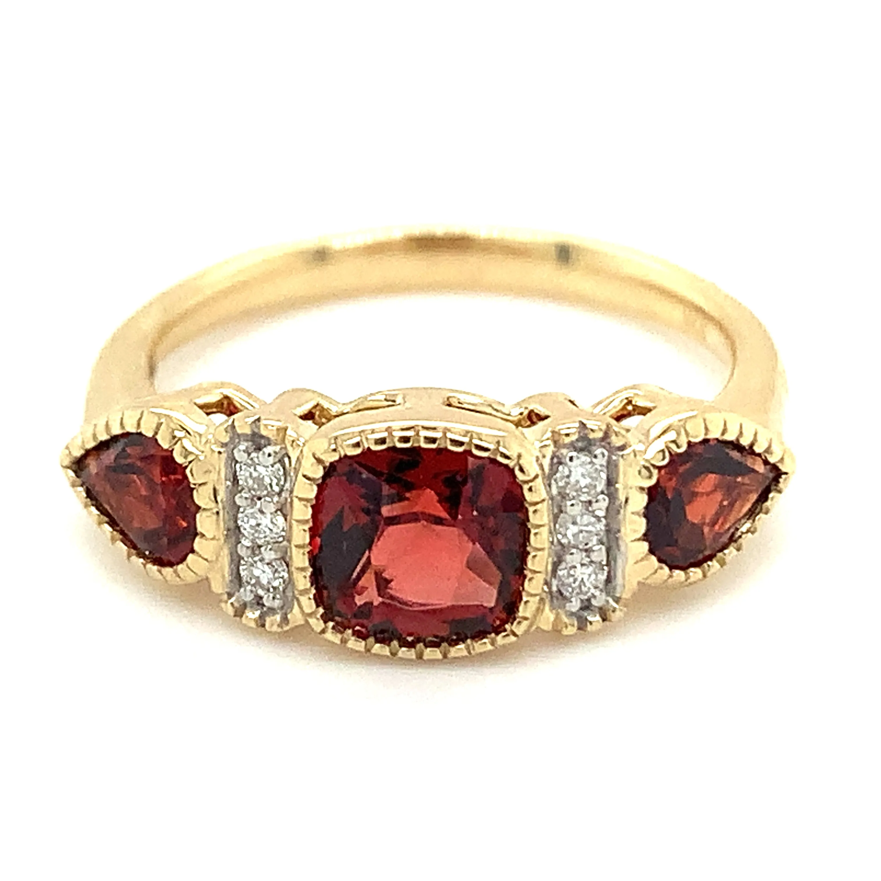 9ct Yellow Gold Earth Grown Cushion & Pear Cut 2.5ct Garnet Ring