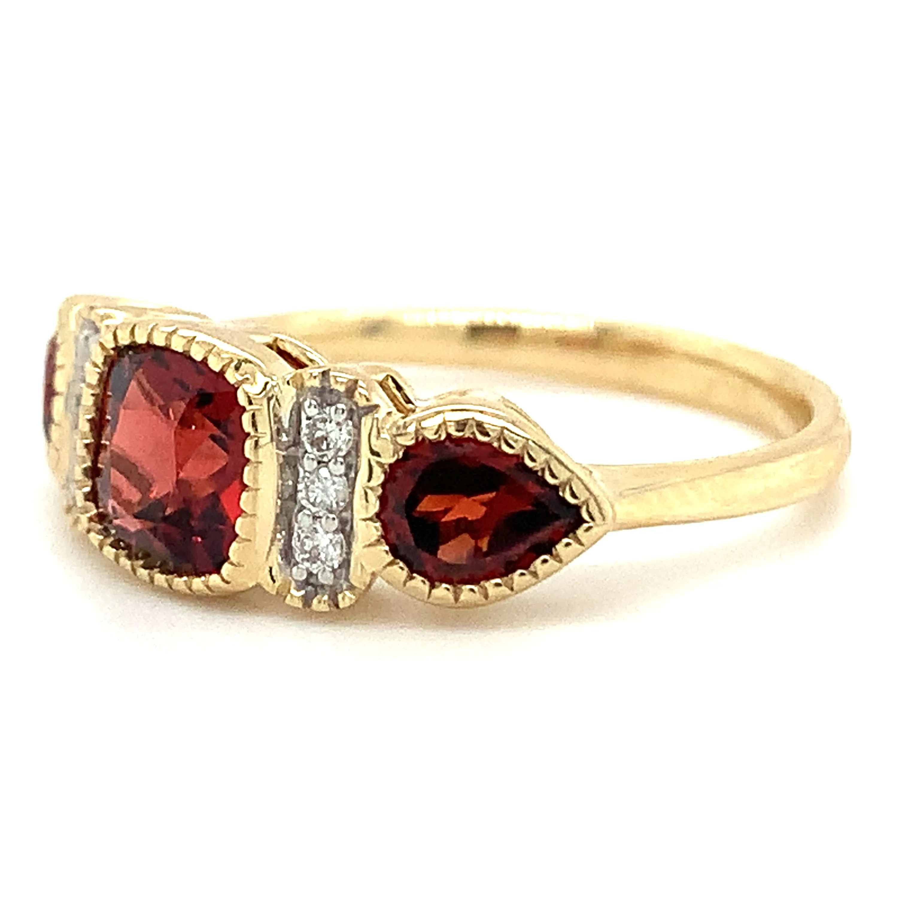 9ct Yellow Gold Earth Grown Cushion & Pear Cut 2.5ct Garnet Ring