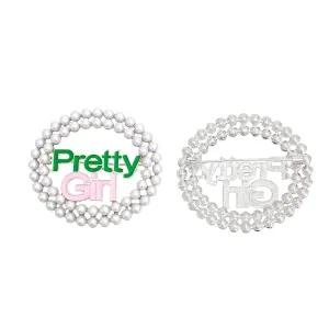 AKA Sorority Inspired White  Pearl Alpha Kappa Alpha Pretty Girl Pin Brooch