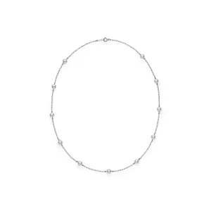 Akoya Cultured Pearl Station Necklace in 18K White Gold