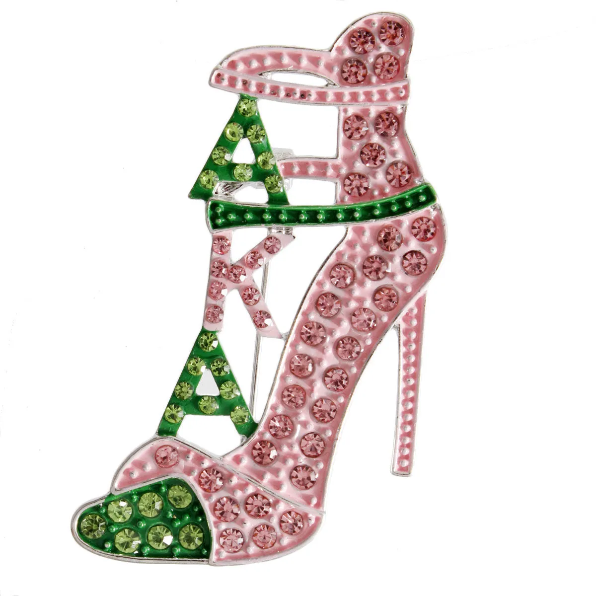 Alpha Kappa Alpha AKA Inspired Pink Green Heel Sorority Brooch