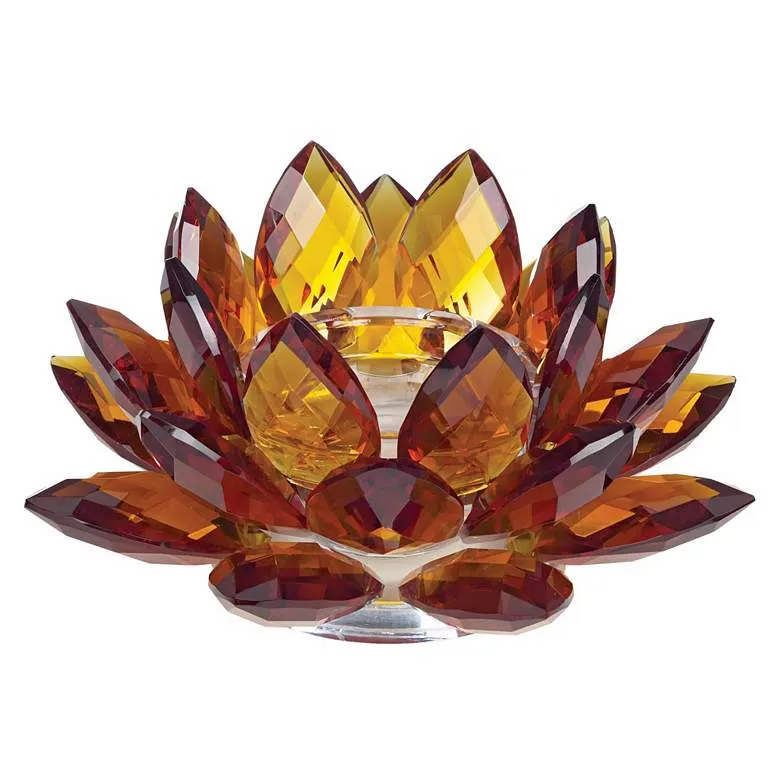 Amber Crystal Glass Lotus Candle Holder