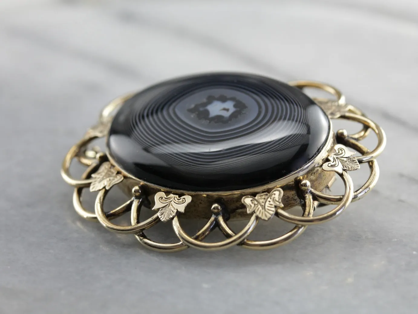 Antique Black Agate Victorian Brooch