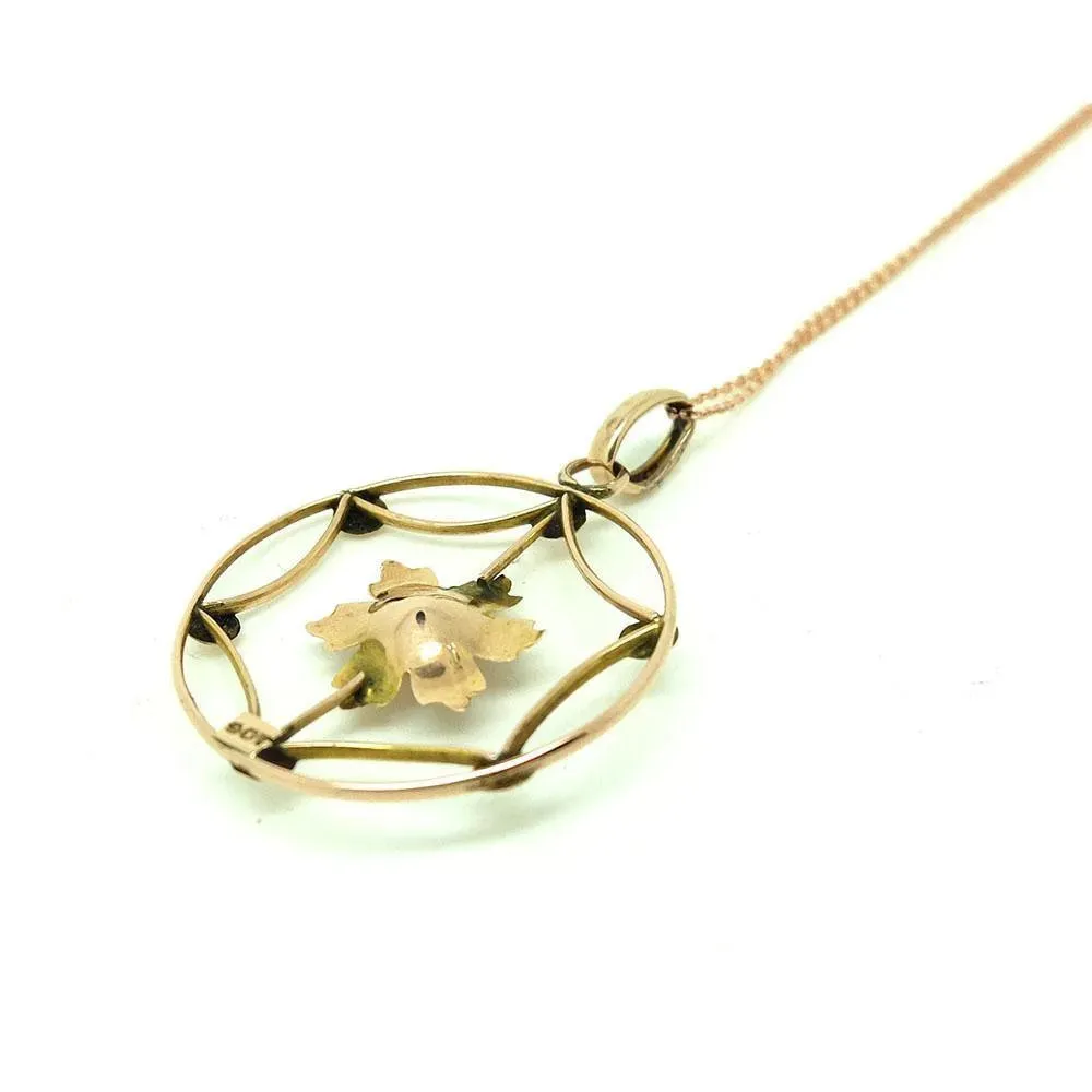 Antique Edwardian 9ct Rose Gold Pearl Flower Necklace