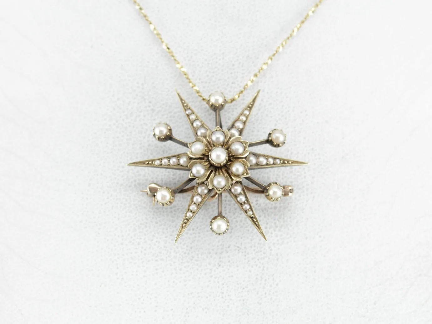 Antique Seed Pearl Starburst Brooch