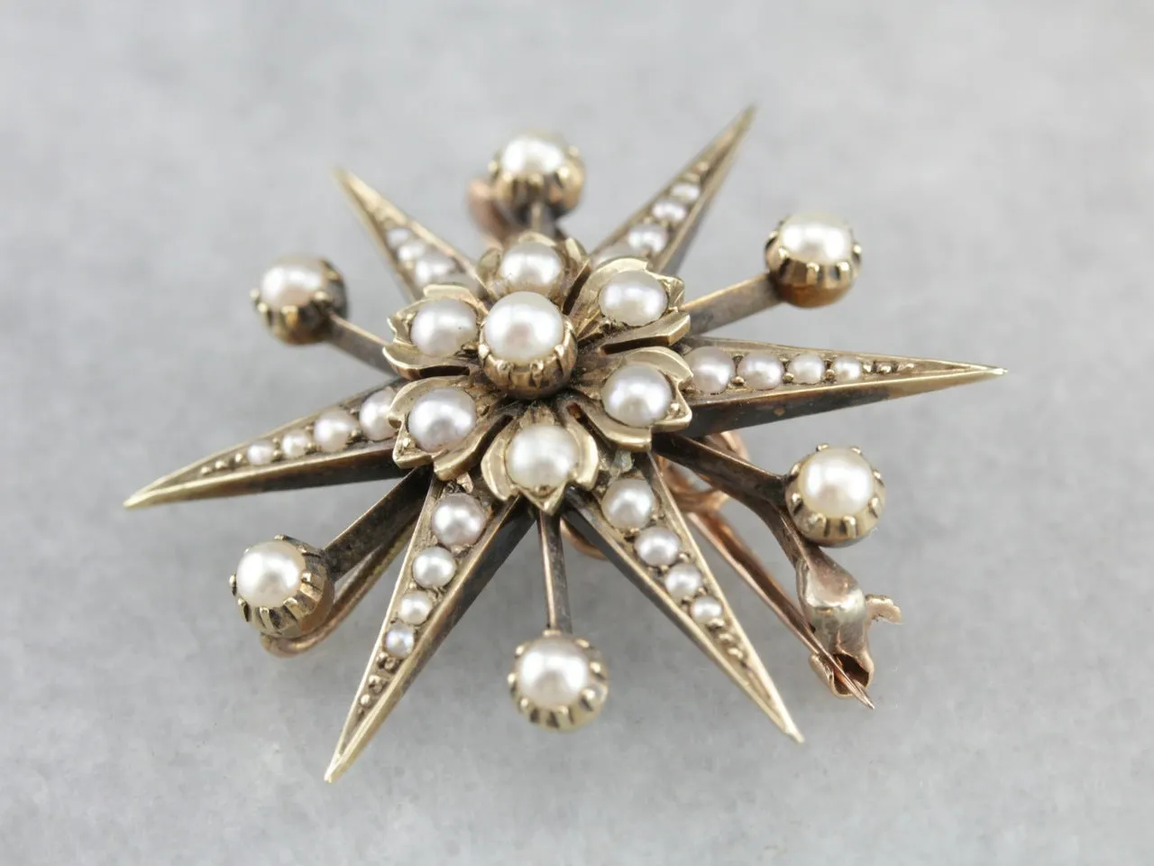 Antique Seed Pearl Starburst Brooch