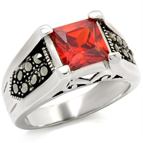 Antique Tone 925 Sterling Silver Ring with AAA Grade CZ in Garnet for Women Style 9X019