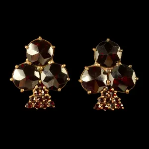 Antique Victorian Bohemian Garnet Earrings Shamrock Circa 1900