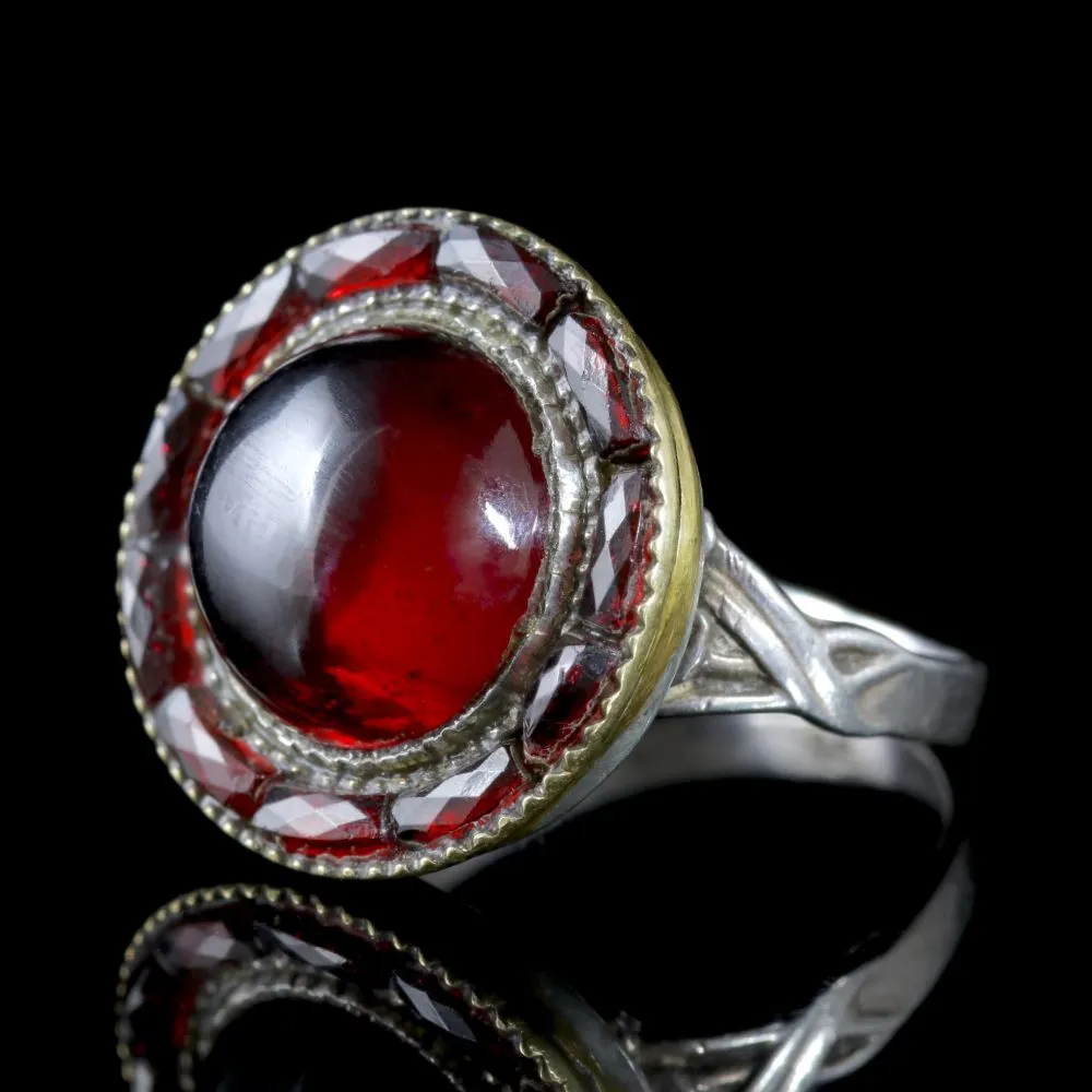 Antique Victorian French Garnet Ring Silver Circa 1890