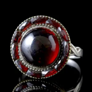 Antique Victorian French Garnet Ring Silver Circa 1890