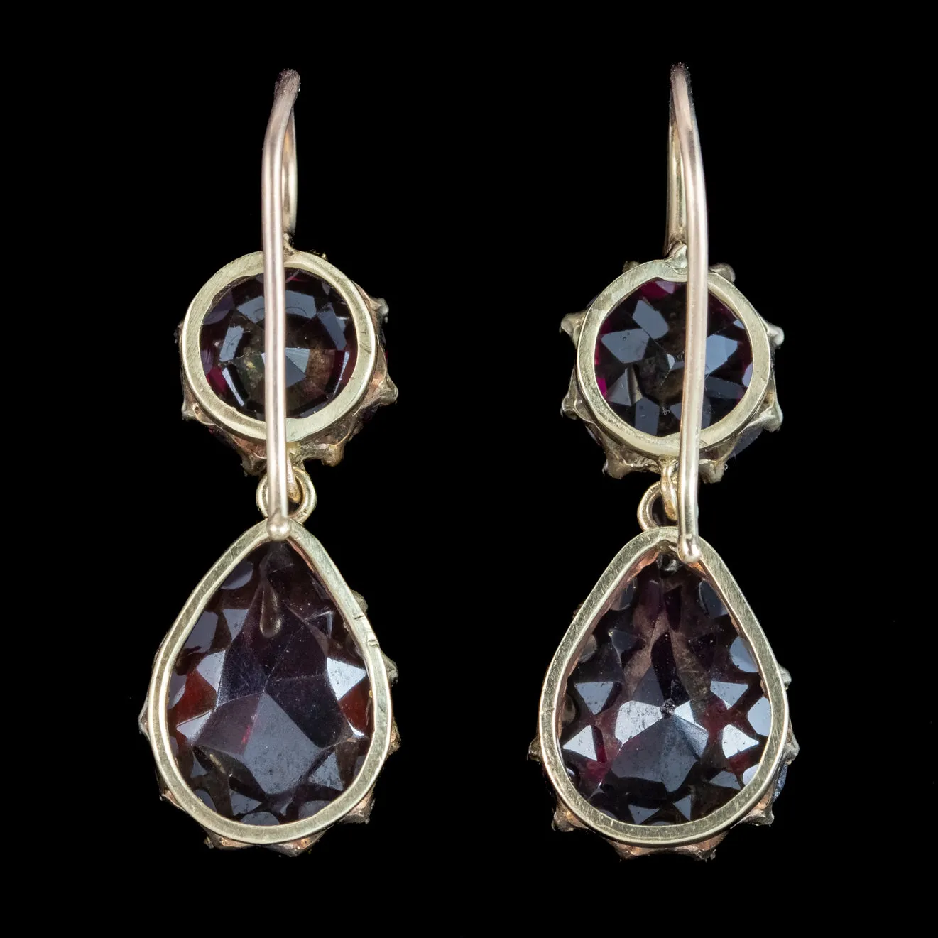 Antique Victorian Garnet Drop Earrings 9ct Gold