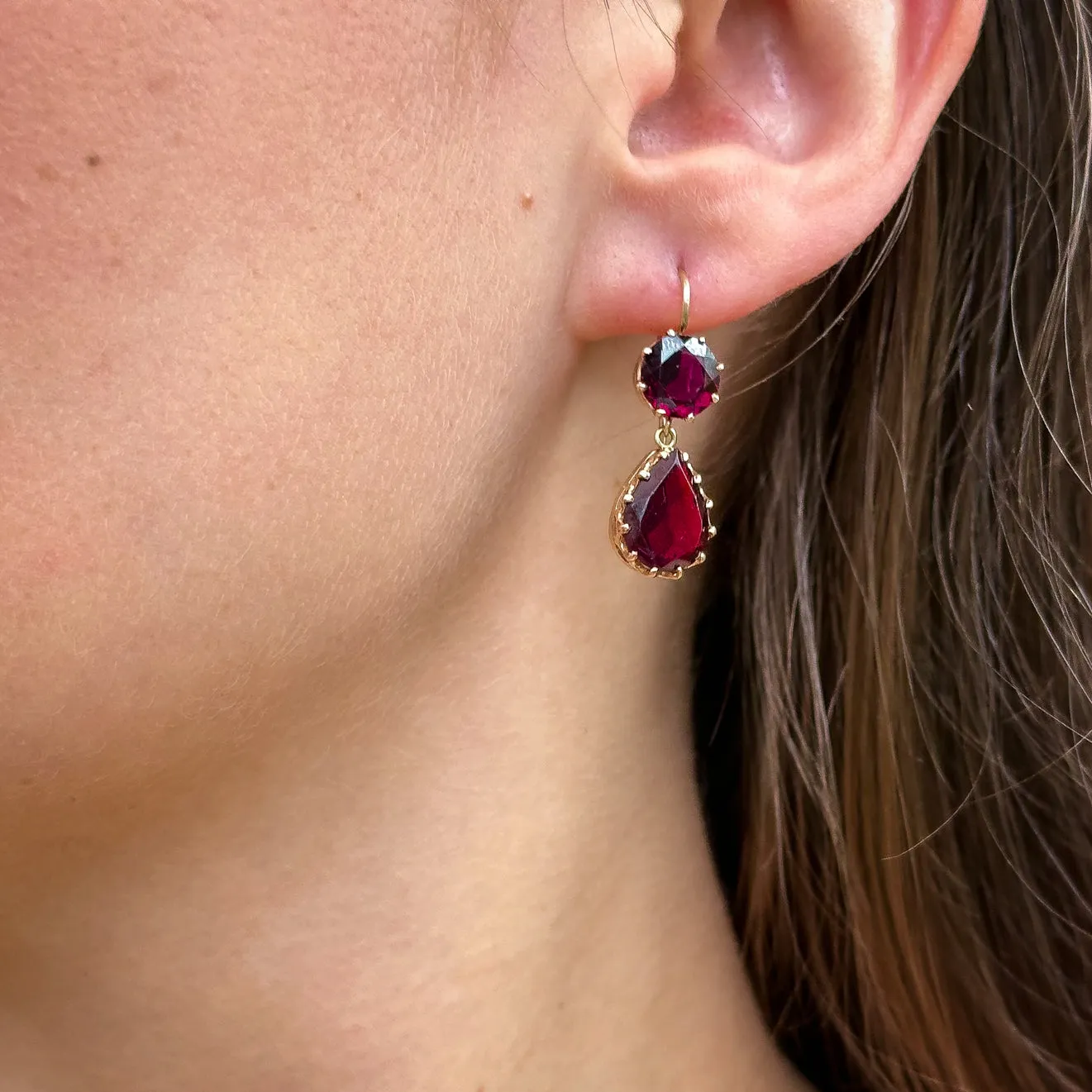 Antique Victorian Garnet Drop Earrings 9ct Gold