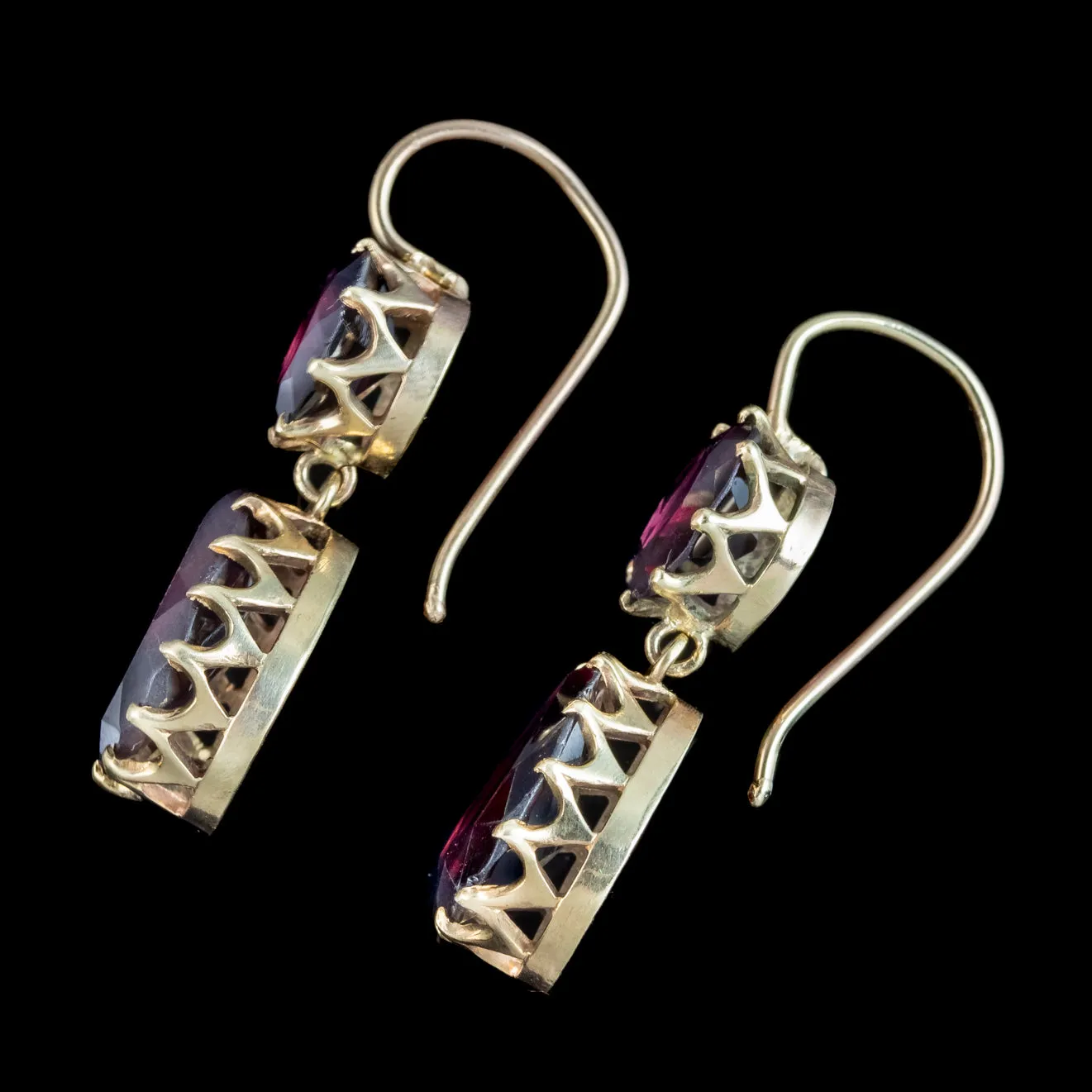 Antique Victorian Garnet Drop Earrings 9ct Gold