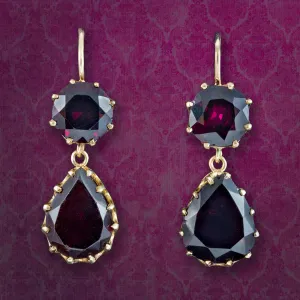 Antique Victorian Garnet Drop Earrings 9ct Gold