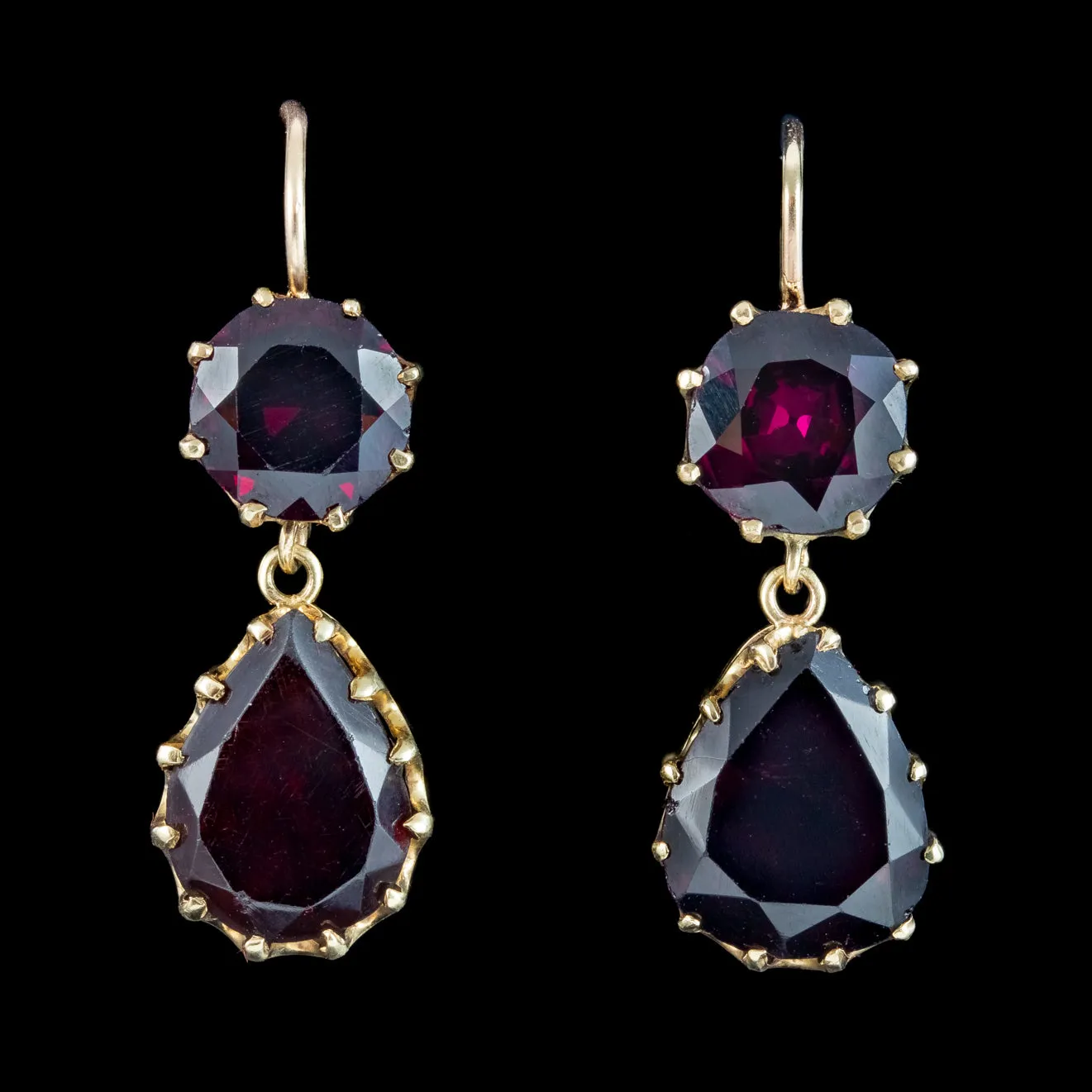 Antique Victorian Garnet Drop Earrings 9ct Gold