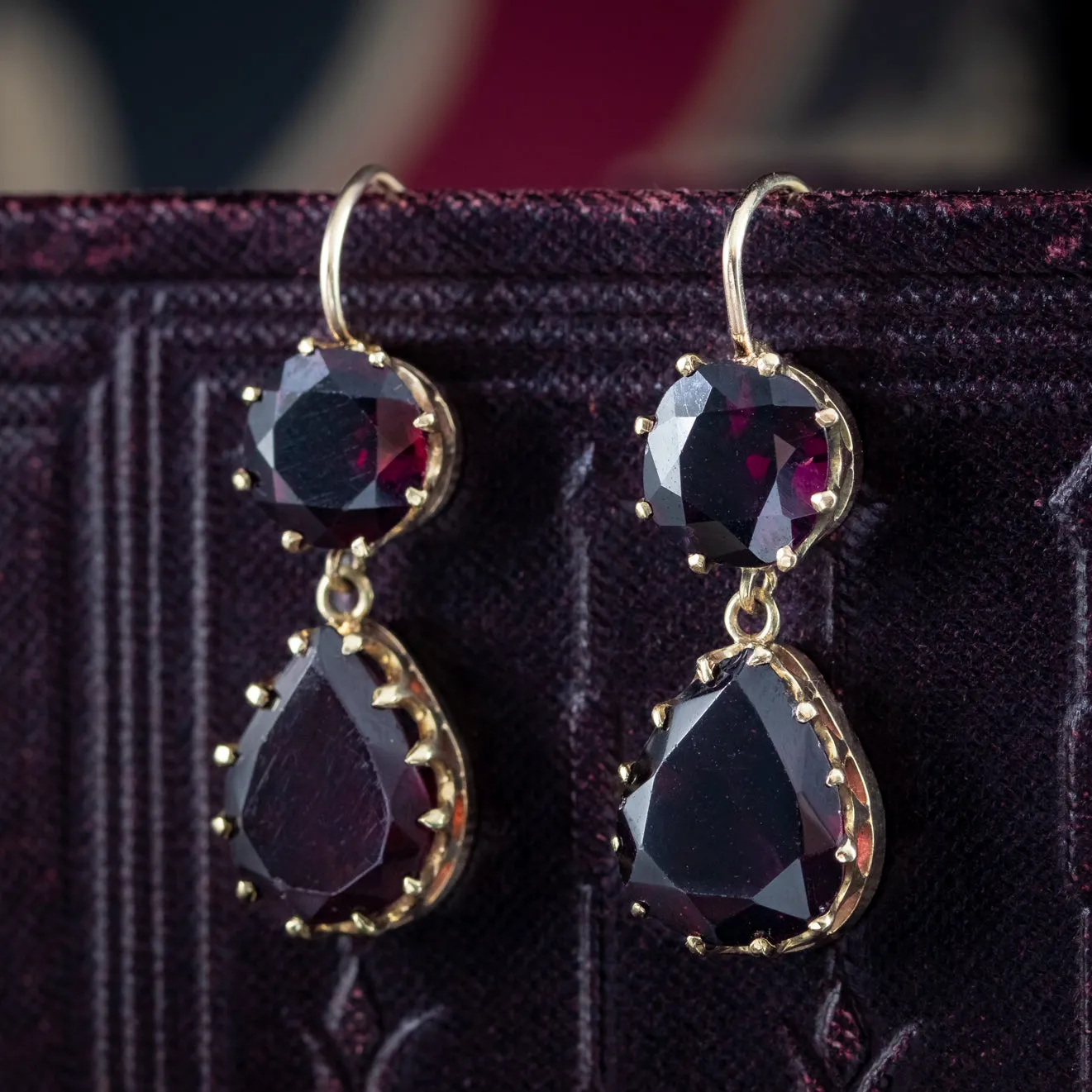 Antique Victorian Garnet Drop Earrings 9ct Gold