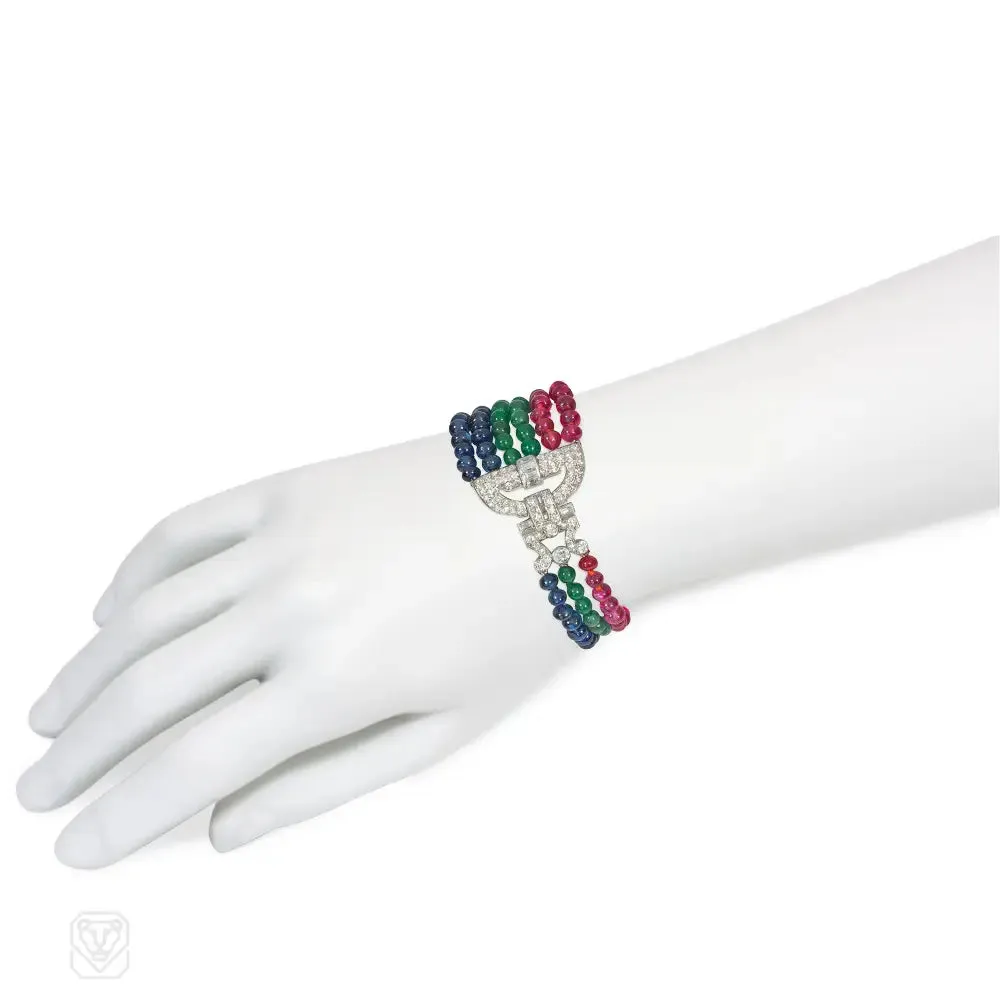 Art Deco multi-gem bead and diamond bracelet