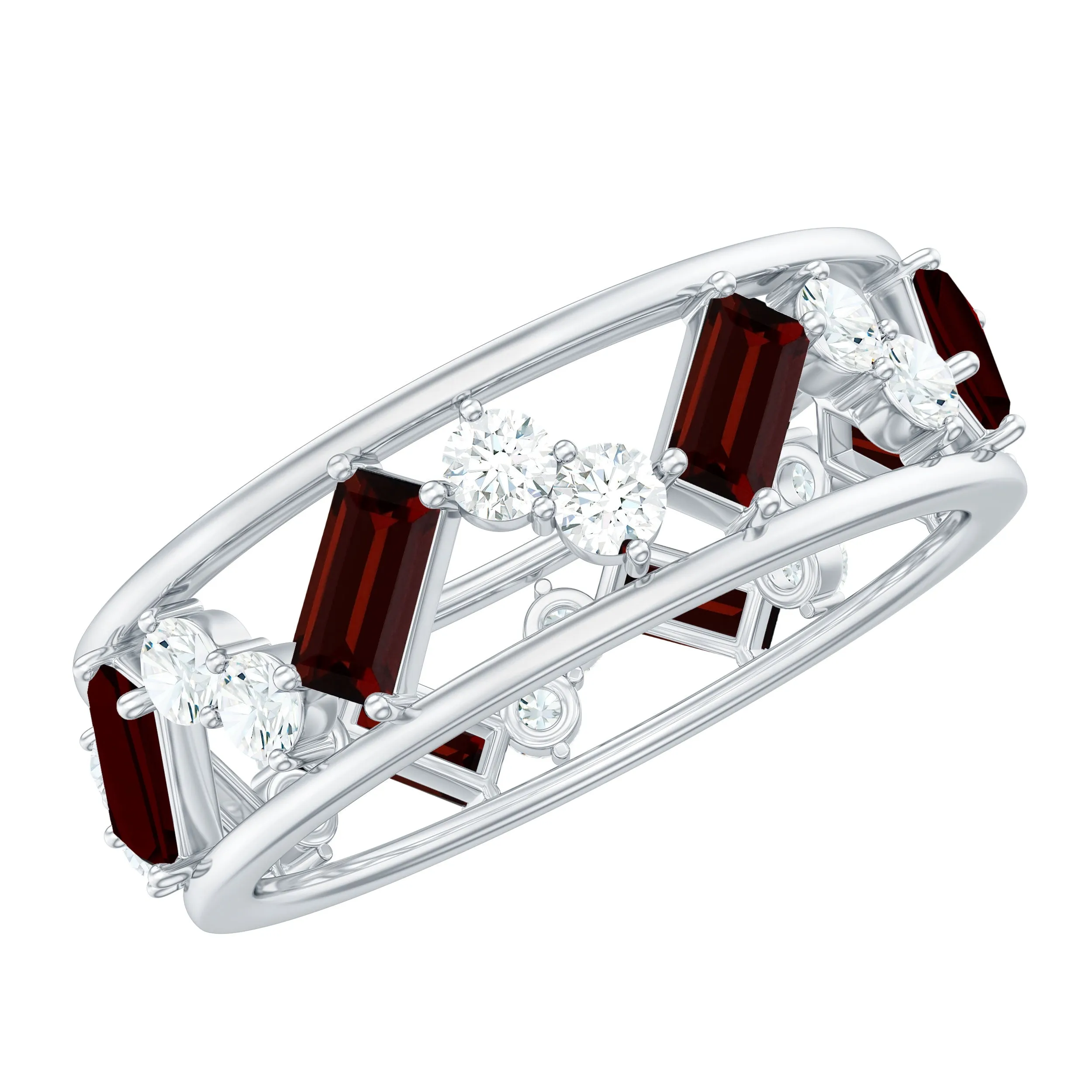 Baguette Cut Garnet and Diamond Wide Eternity Ring