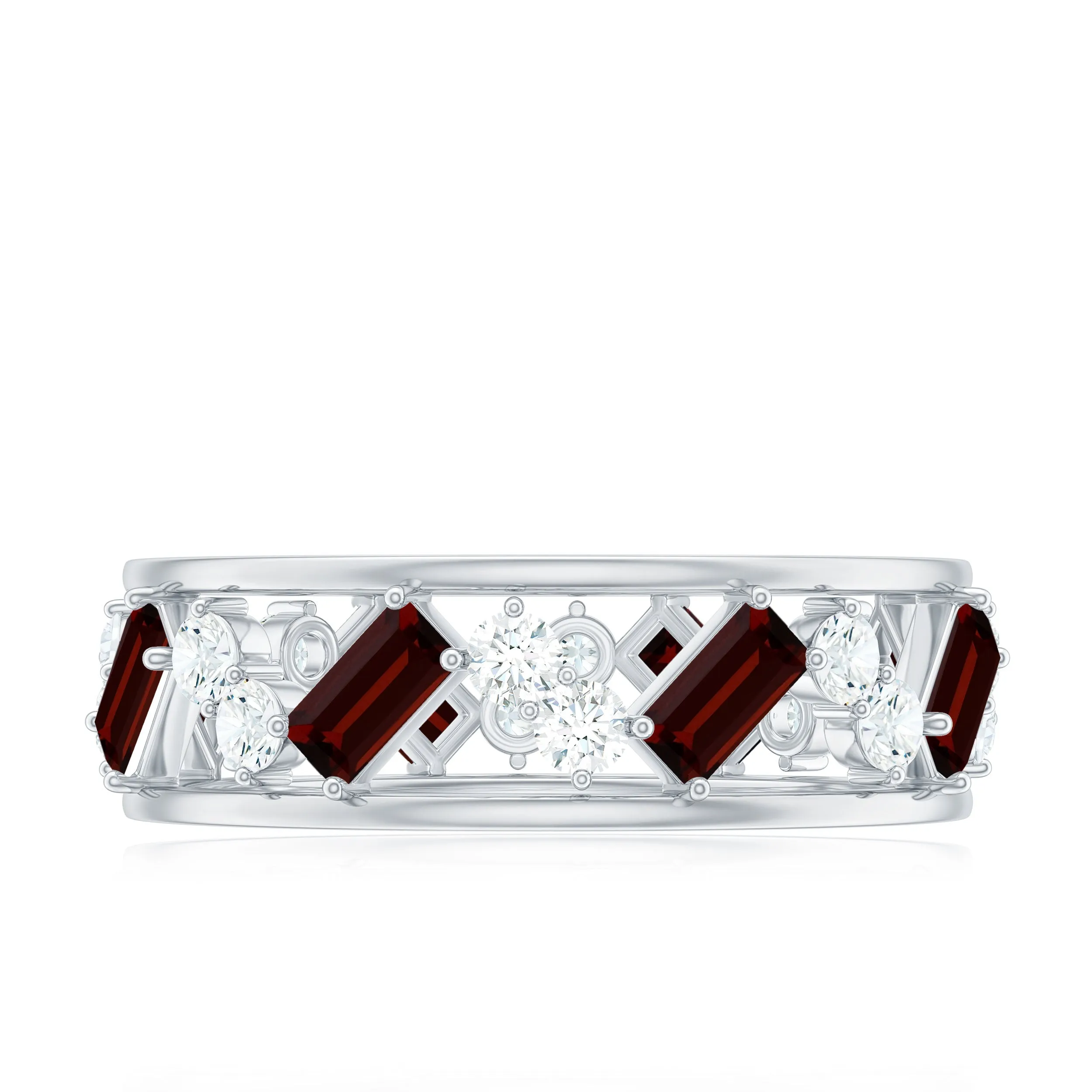 Baguette Cut Garnet and Diamond Wide Eternity Ring