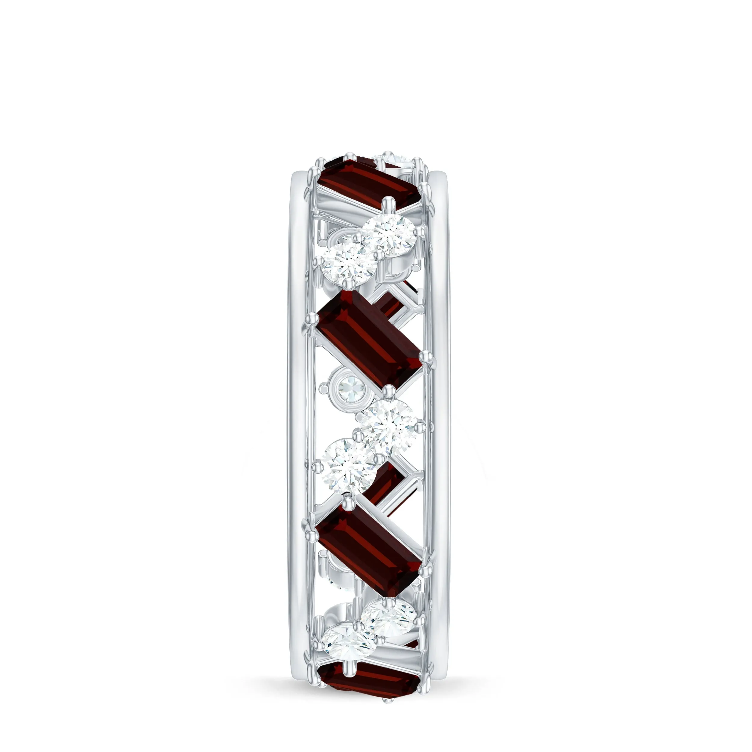 Baguette Cut Garnet and Diamond Wide Eternity Ring