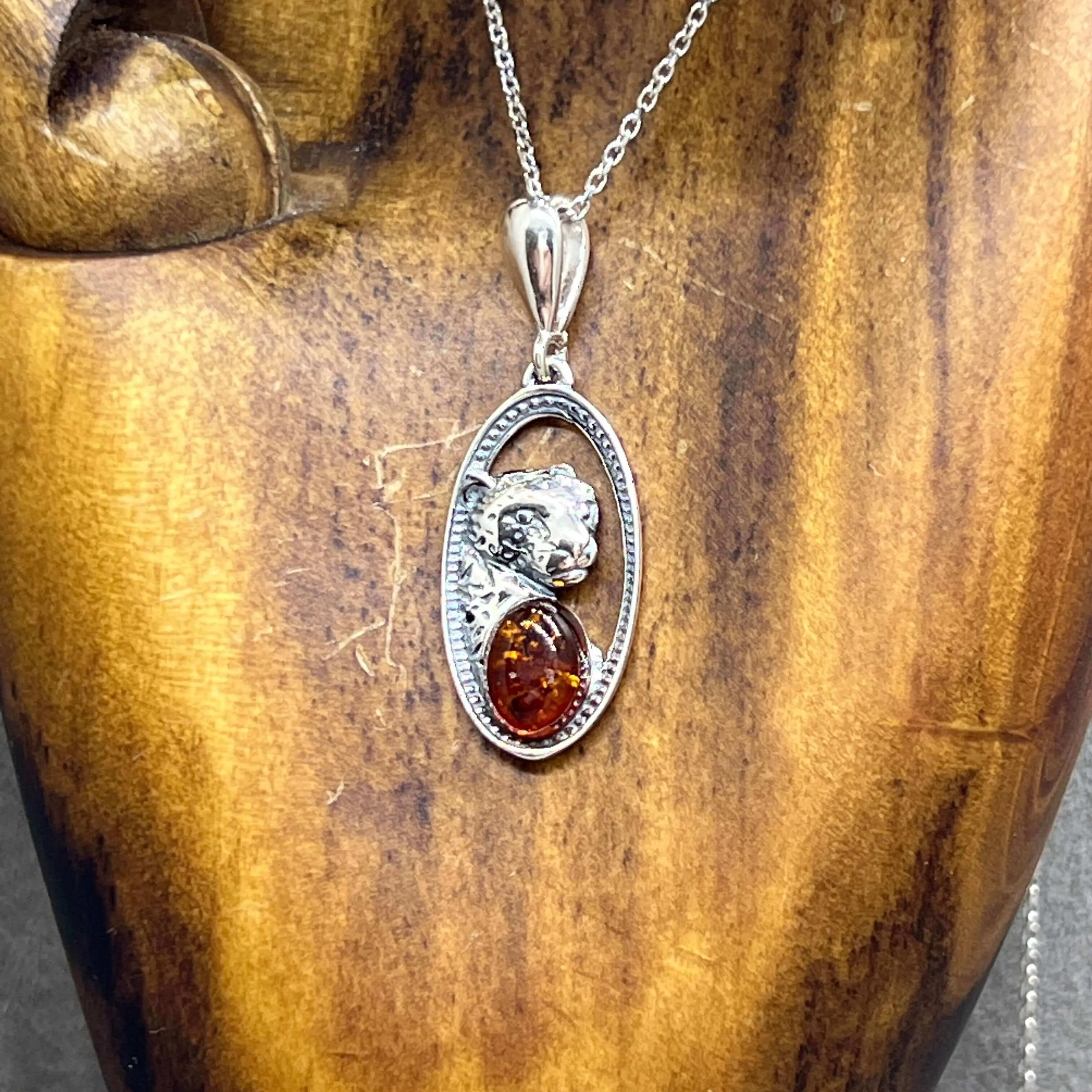 Baltic Amber Sterling Silver Cheetah Shield Pendant