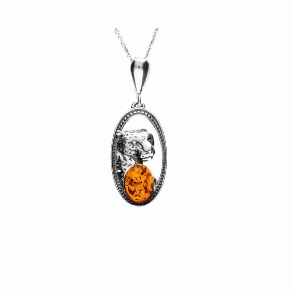 Baltic Amber Sterling Silver Cheetah Shield Pendant