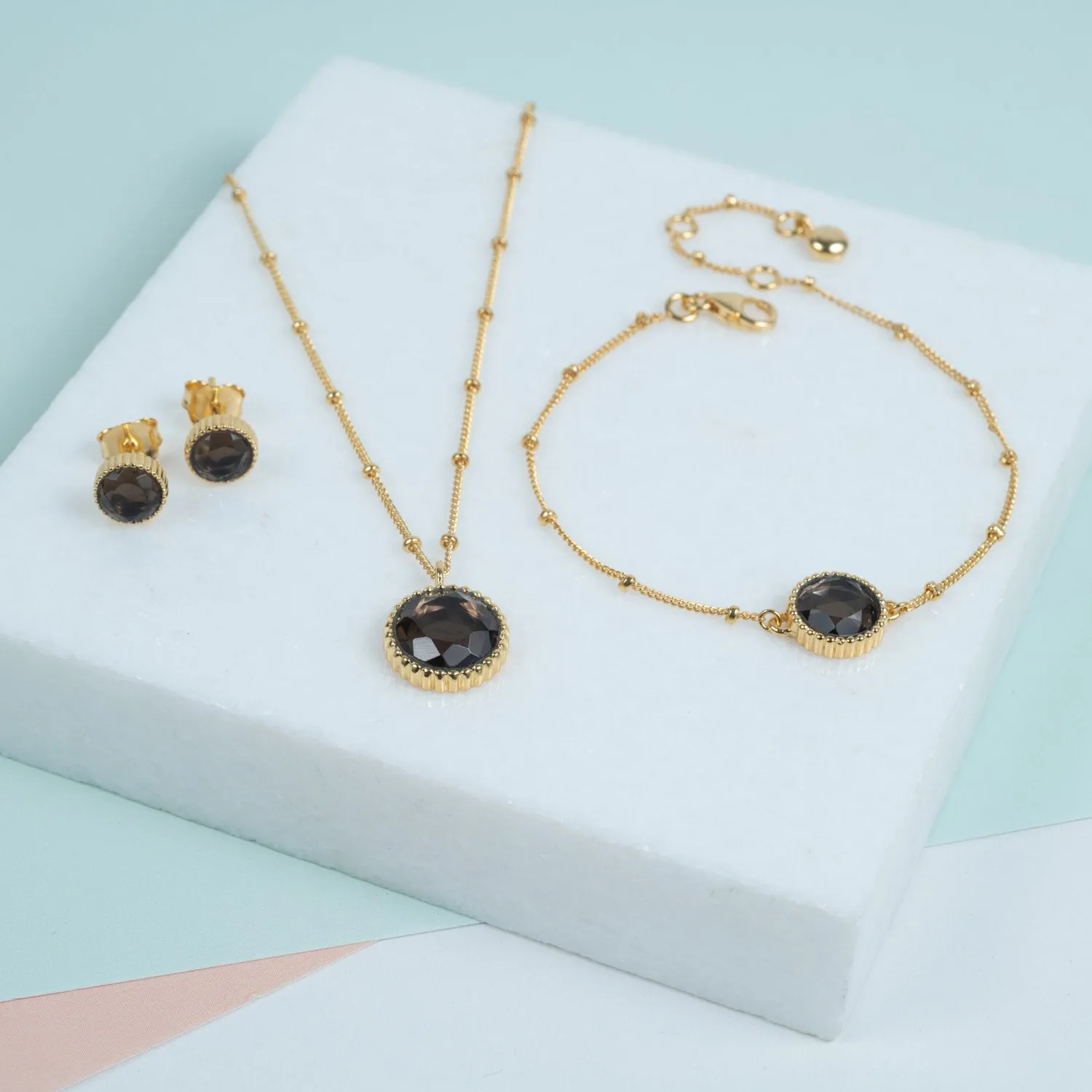 Barcelona November Birthstone Smokey Quartz & Gold Vermeil Jewellery Set