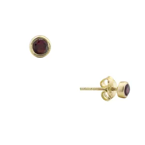 Bezel Stud Earrings, Garnet