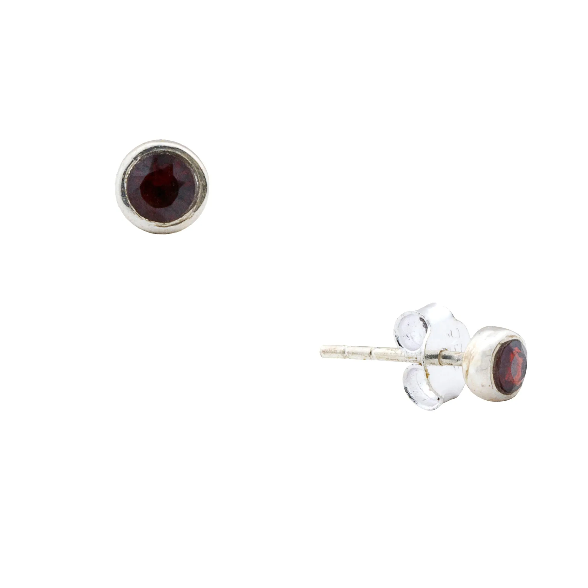 Bezel Stud Earrings, Garnet