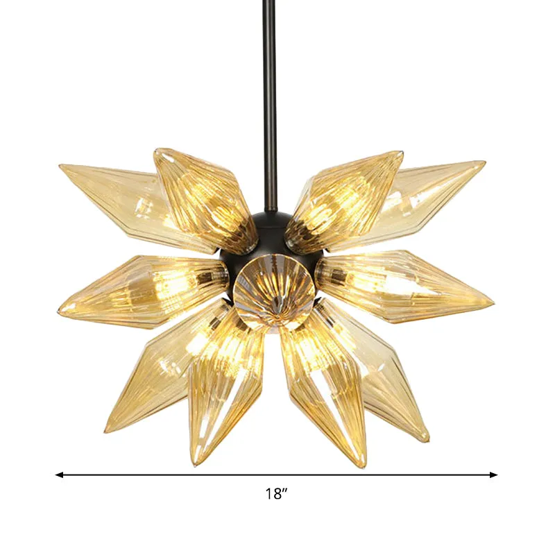 Black Diamond Amber Glass Bedroom Chandelier - 12 Bulb Ceiling Lamp, Contemporary Hanging Lighting