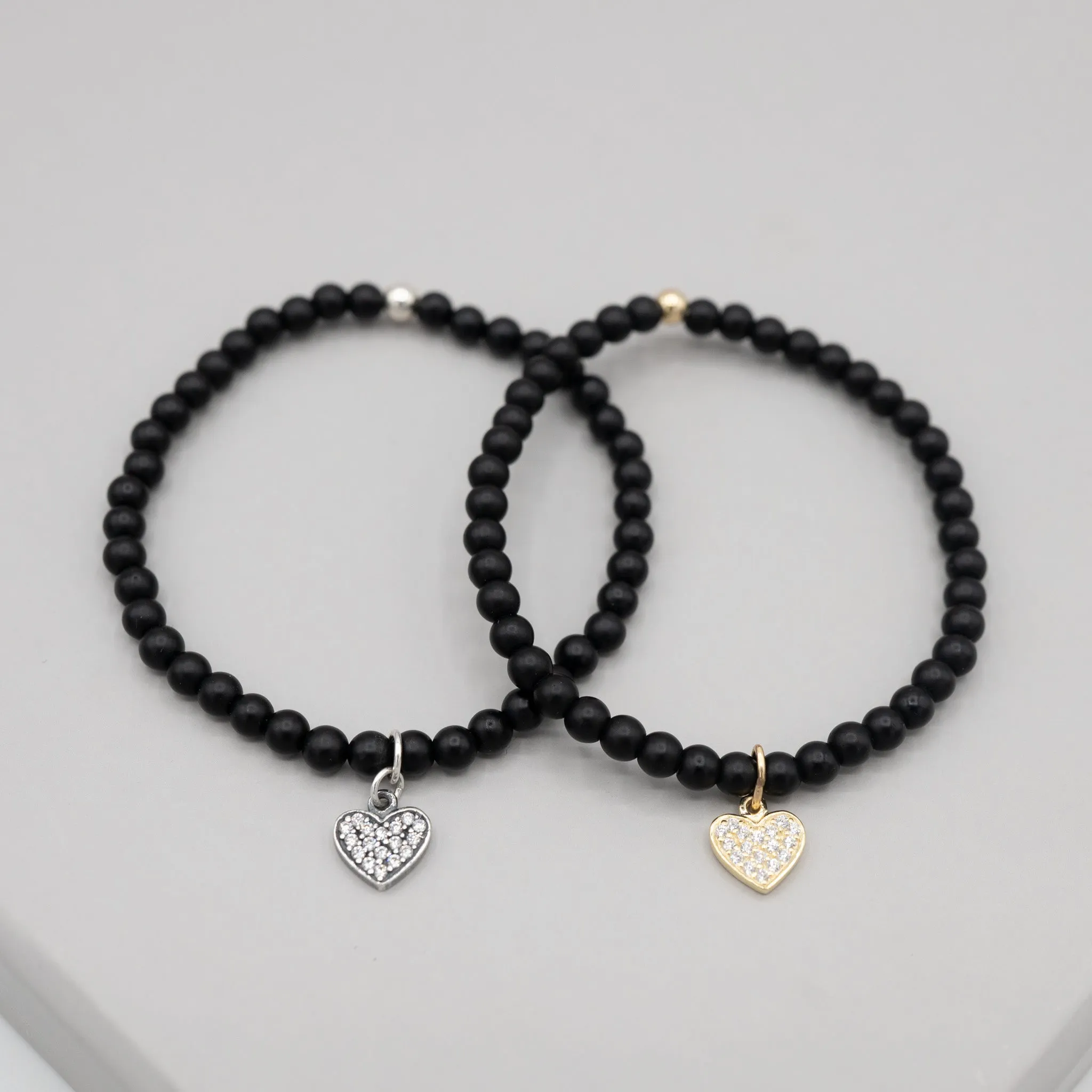 Black Onyx & Cubic Zirconia Heart Bracelet