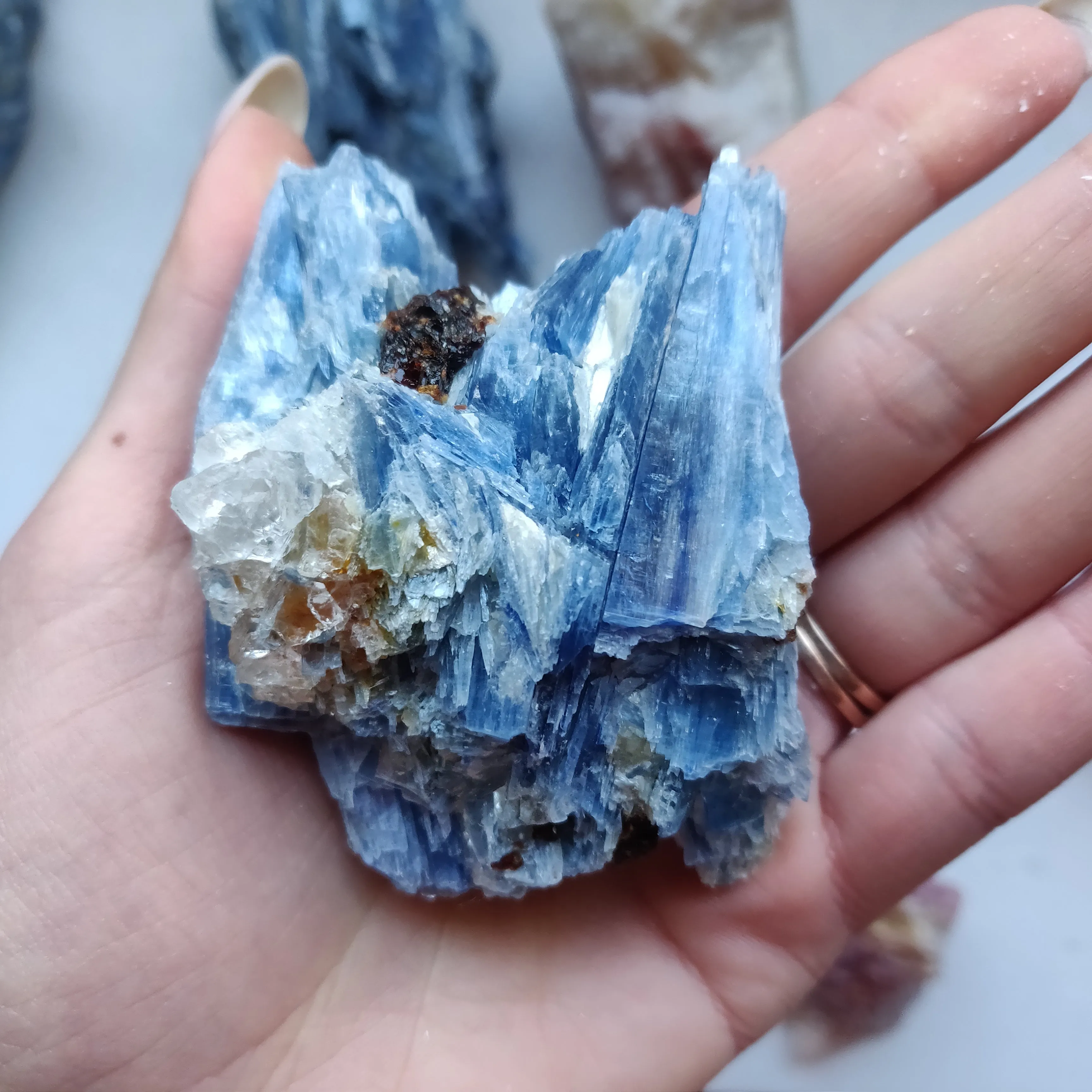 Blue Kyanite Specimen with Garnet Inclusions (#7)