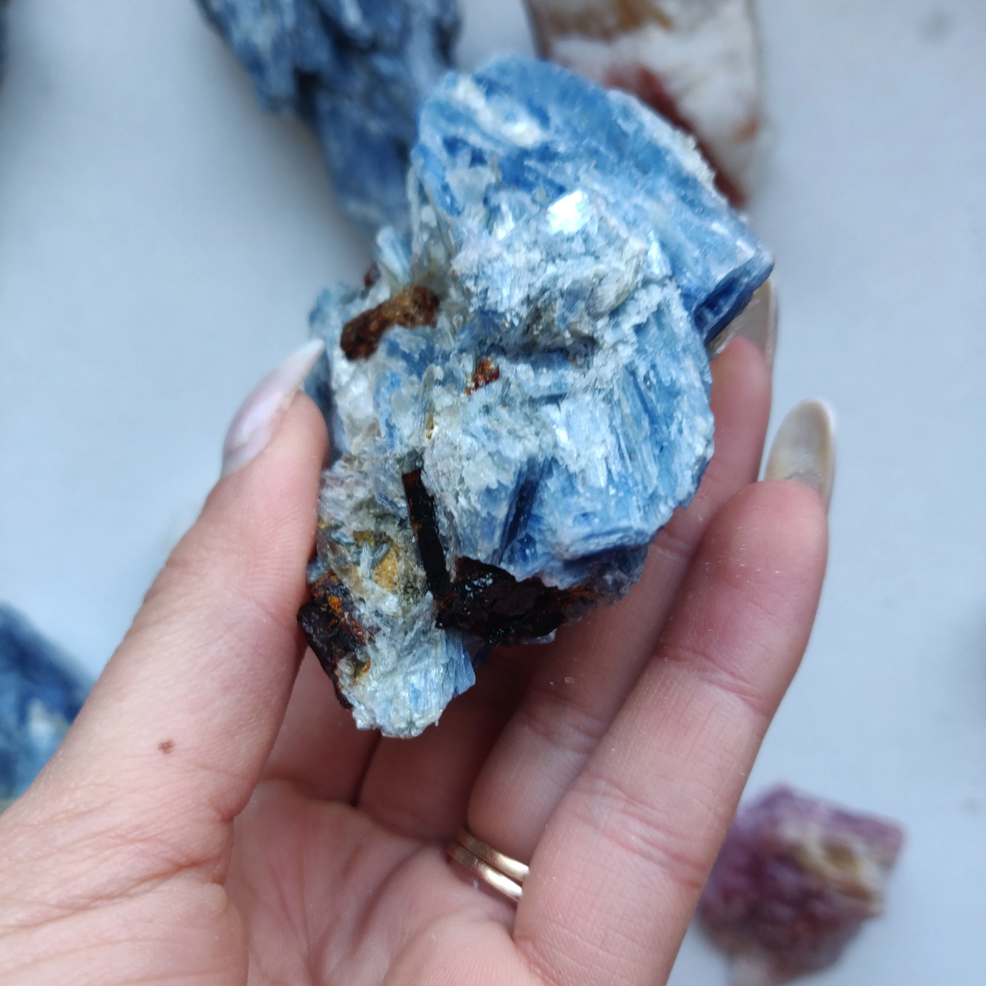 Blue Kyanite Specimen with Garnet Inclusions (#7)