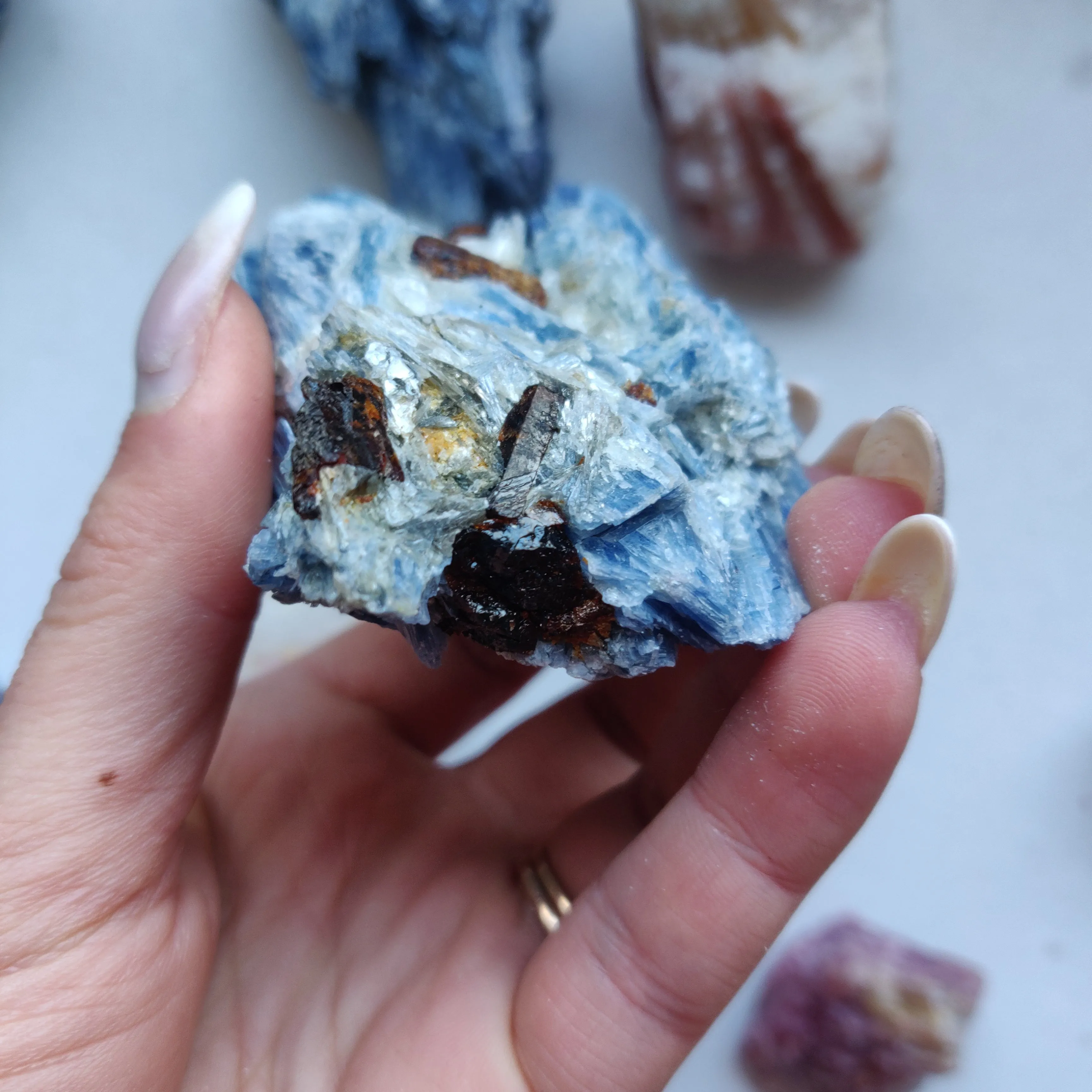 Blue Kyanite Specimen with Garnet Inclusions (#7)