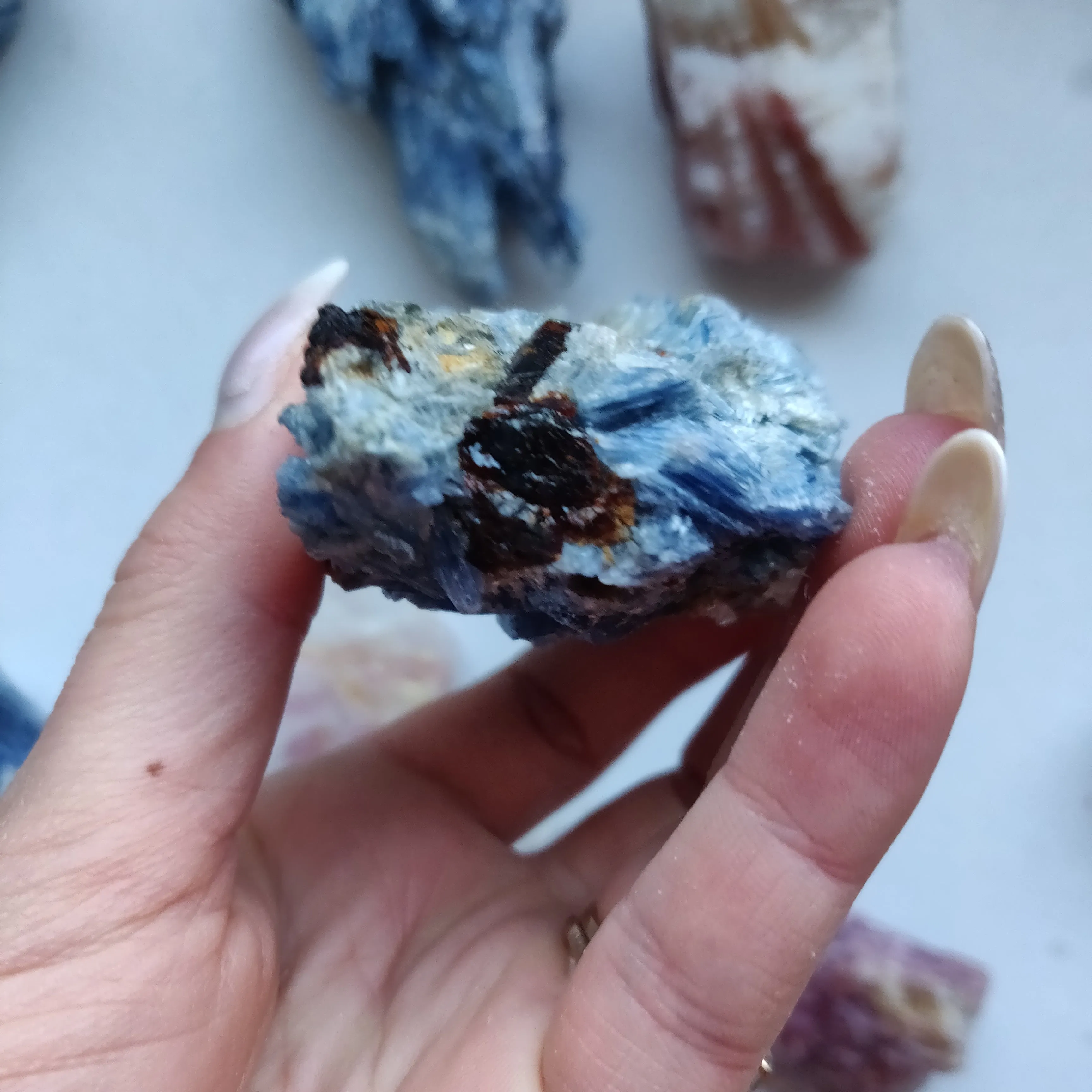 Blue Kyanite Specimen with Garnet Inclusions (#7)