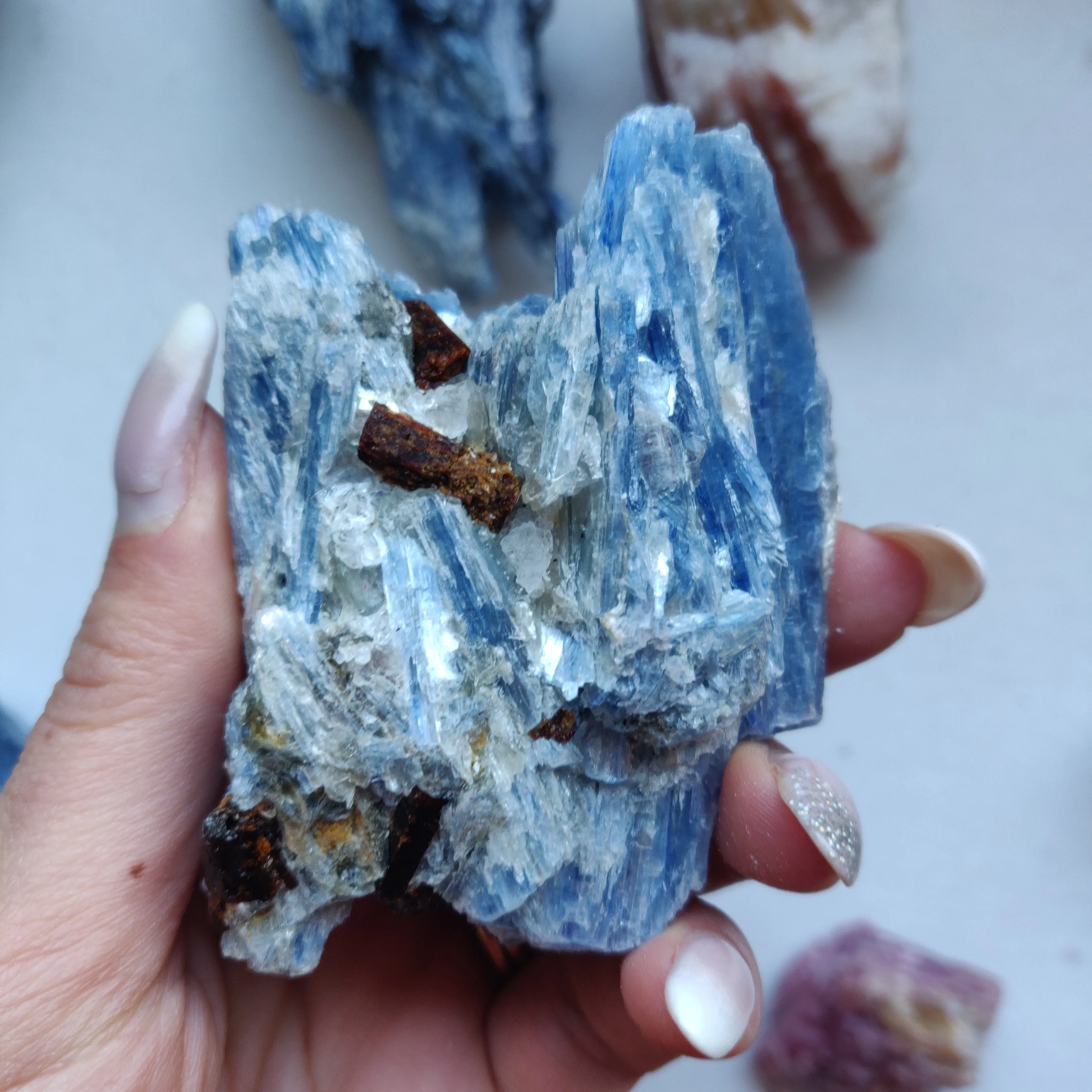 Blue Kyanite Specimen with Garnet Inclusions (#7)