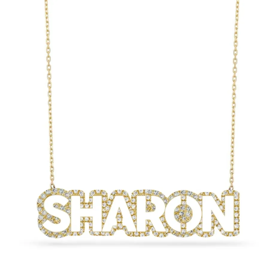 Bold Diamond Cutout Name Necklace