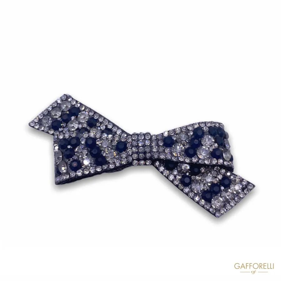 Bow Brooch in Fabric with Crystal and Blue Thermoadhesive Rhinestones H269 - Gafforelli Srl