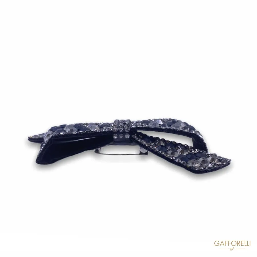 Bow Brooch in Fabric with Crystal and Blue Thermoadhesive Rhinestones H269 - Gafforelli Srl