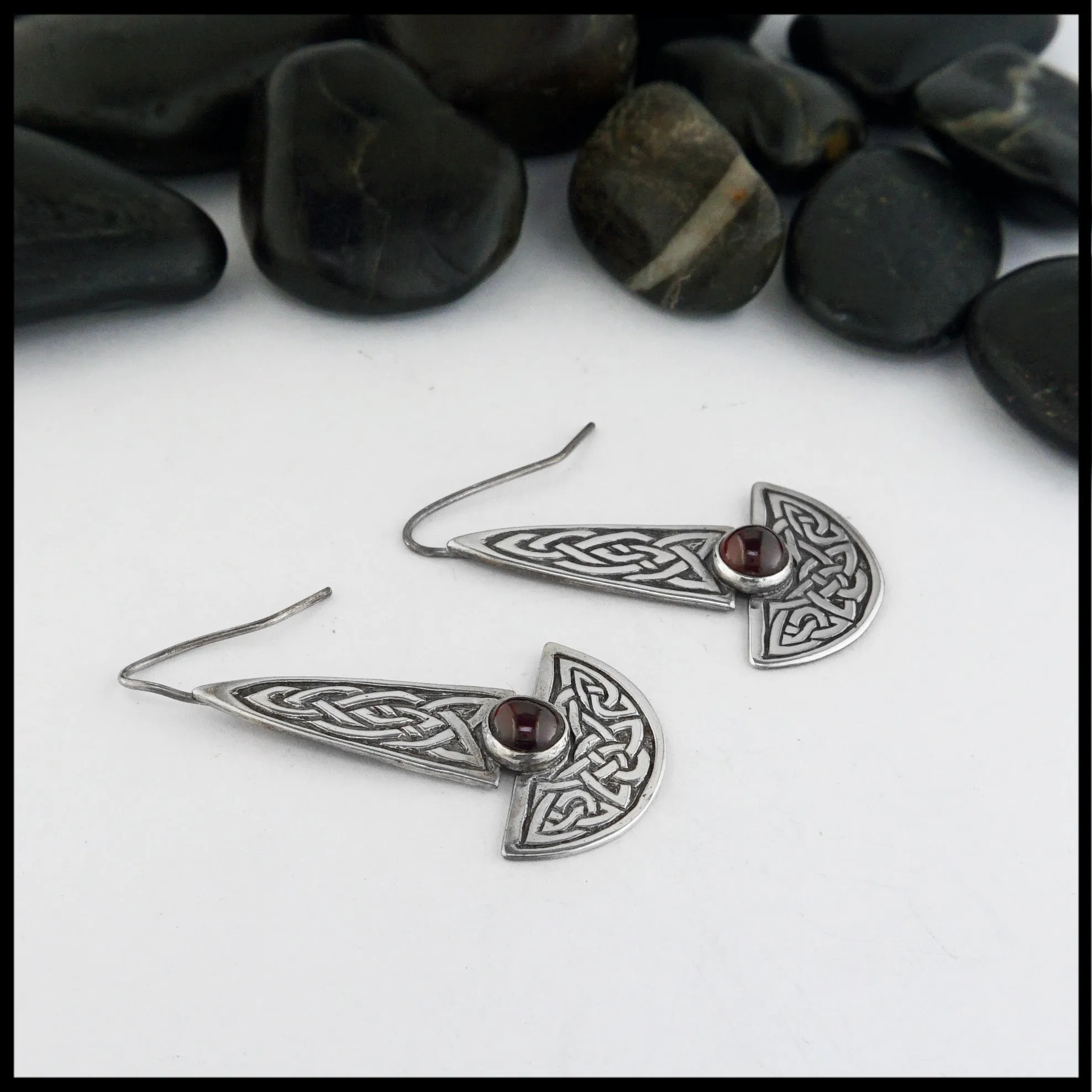 Celtic Knot Earrings with Garnet