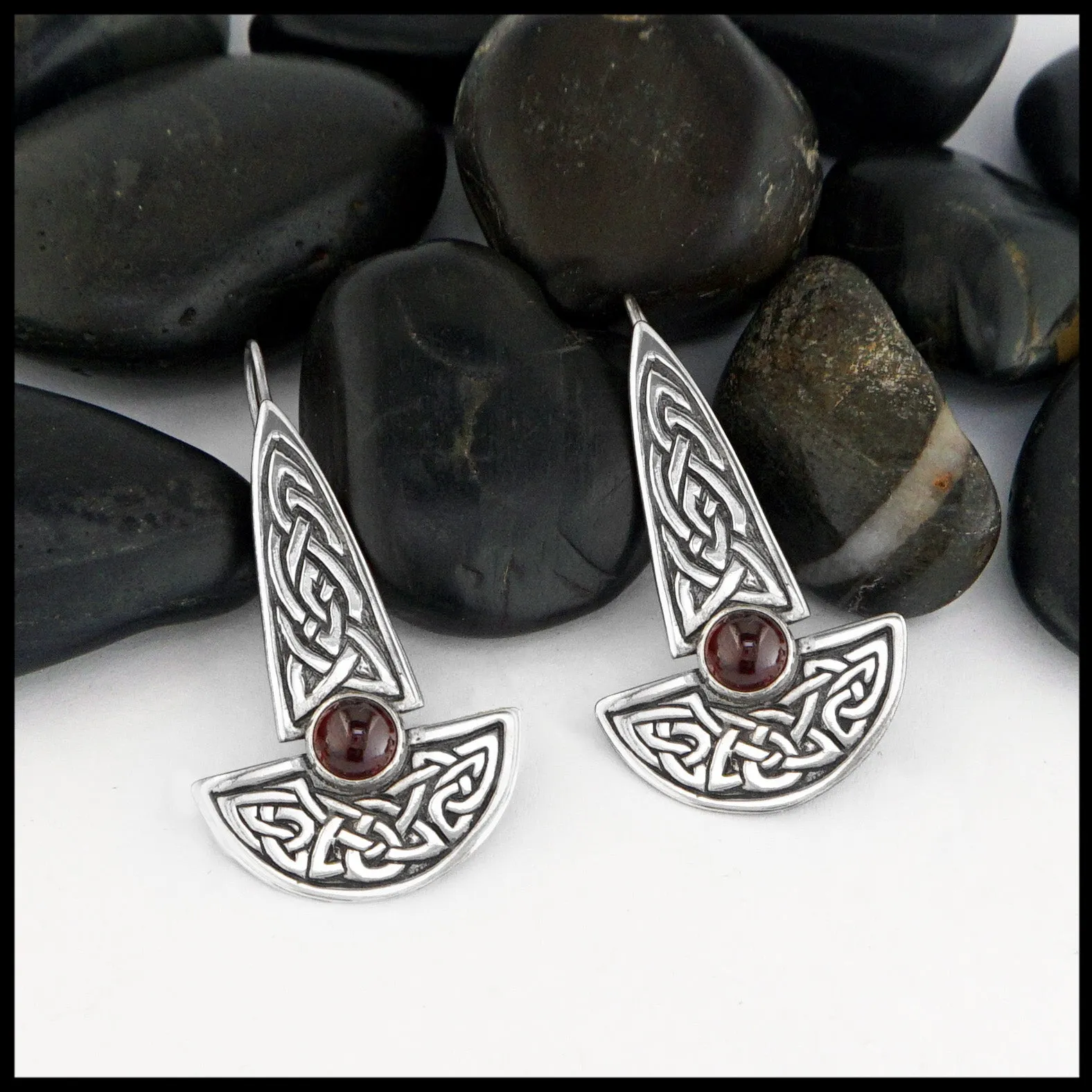 Celtic Knot Earrings with Garnet