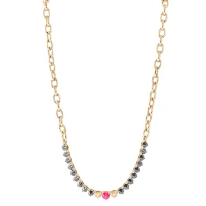 Chain Necklace - Rubellite, Brown Diamond, Black Diamond and White Diamond