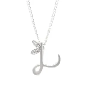 Children's Winged Diamond Initial Necklace - Sterling Silver