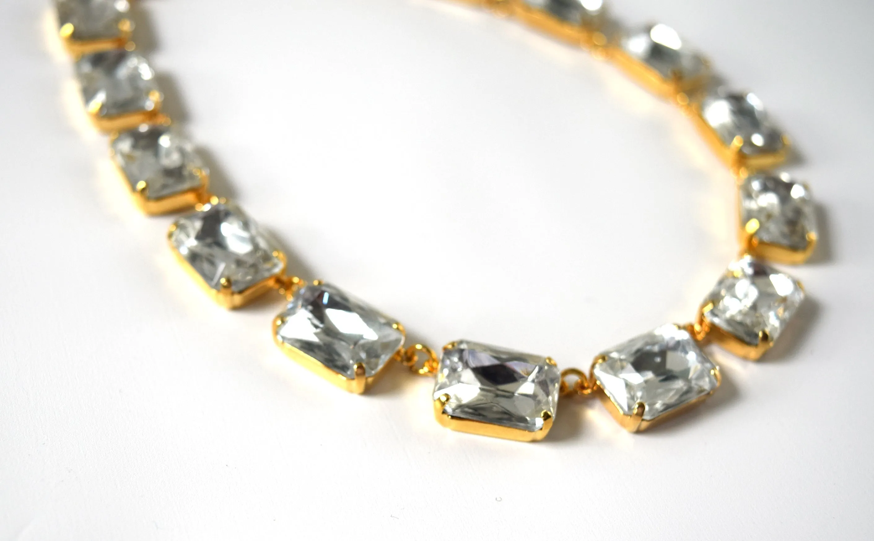 Clear Crystal Collet Necklace | Large Octagon Riviere