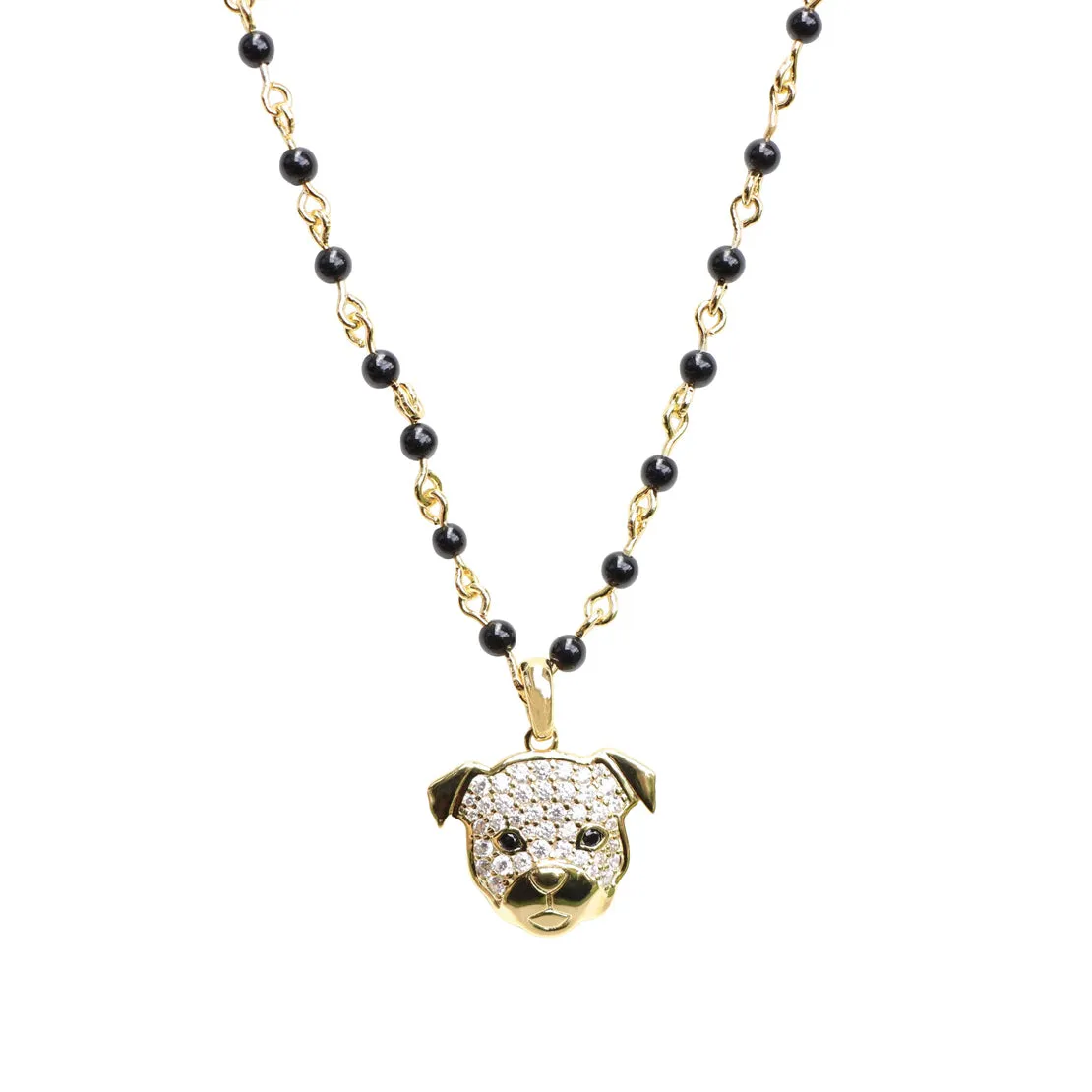 Cloud Haven Soft Hearted CZ Studded Pit Bull Necklace Black