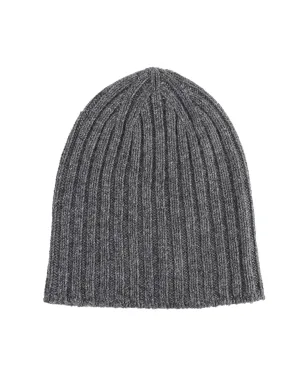 Crown of Edinburgh Cashmere Women's Ribbed Cashmere Women Beanie in Dark gray - One Size